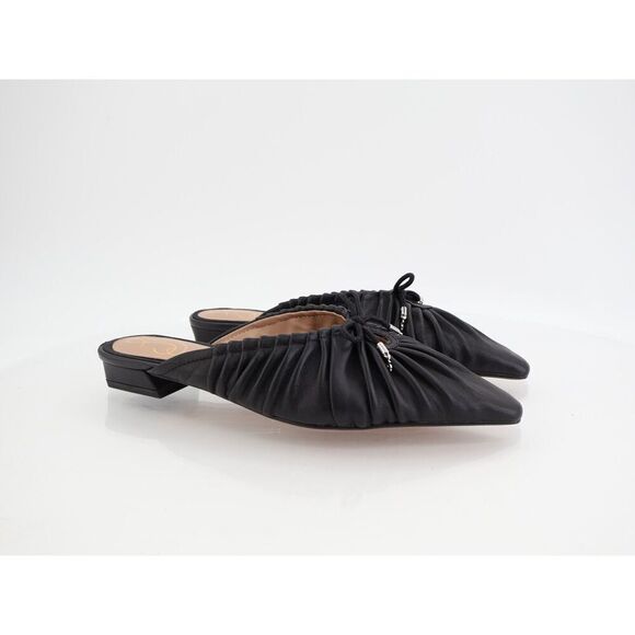 Sam Edelman Julia Pump Mule Size 7M Black Leather Ruched Pointed Flat - Picture 1 of 11